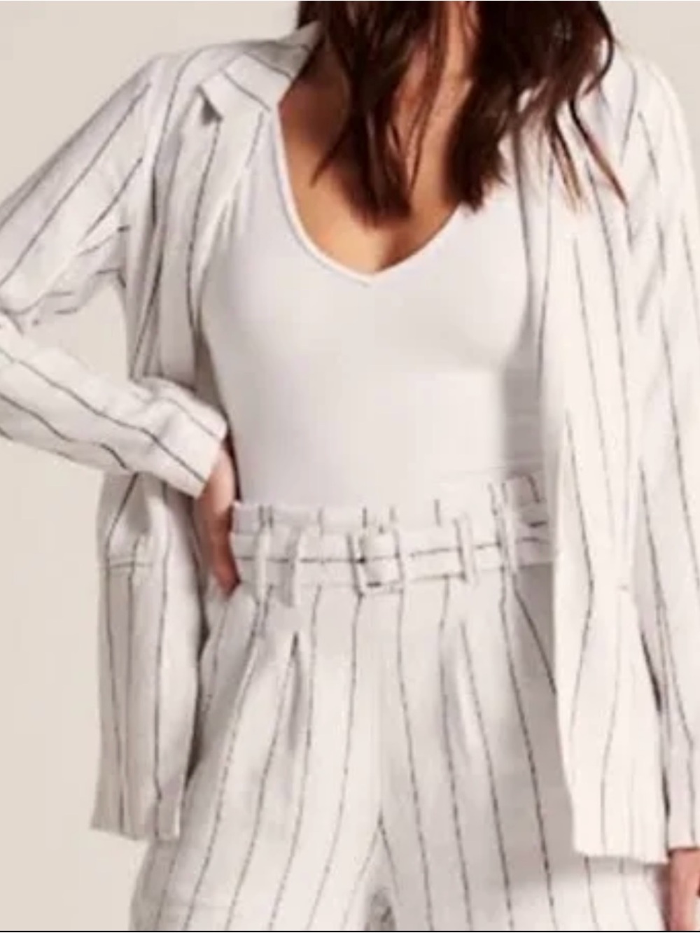 Abercrombie & Fitch Striped Linen Blend Blazer White Relaxed Oversize L NEW $120